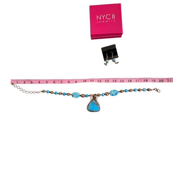 NYCII Jewelry Necklace & Earrings Set With Turquoise Pendant Copper - Picture 5 of 5